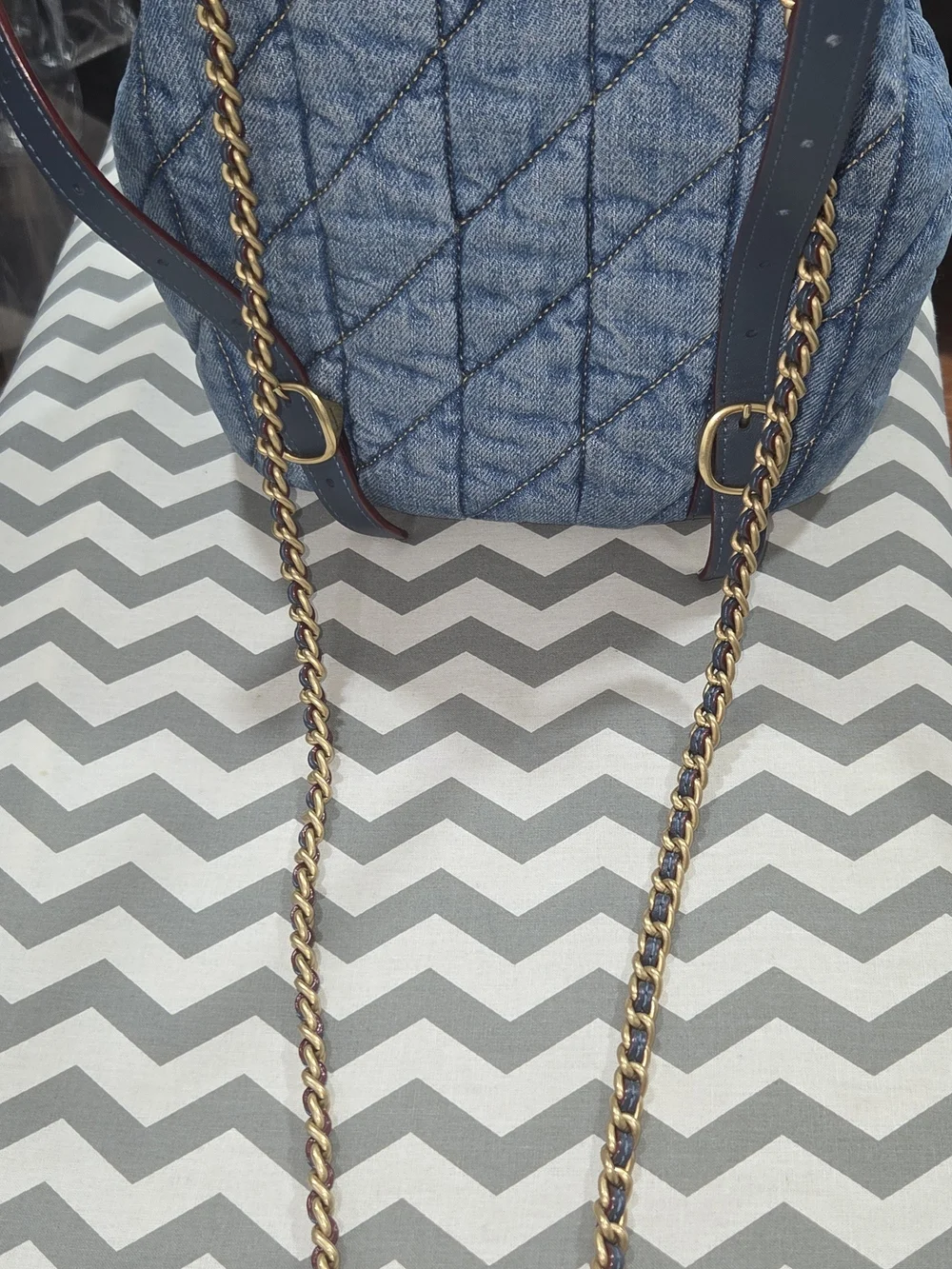 Coach  Tabby Quilted Denim Drawstring Backpack - Blue